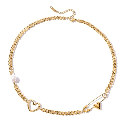 XAGMODSHN Einstellbare Herzpapierklamme Halskette Edelstahlketten Schmuck Für Frauen Jeden Tag Verschleißgeschenke Edelstahl Herz Halskette von XAGMODSHN