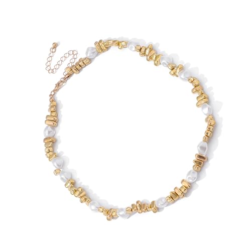 XAGMODSHN Elegante Halskette mit unregelmäßigen Perlen für Damen, Bürokleidung, Schmuck, Legierung, Textur für Büro und Abendveranstaltungen, as described, Legierung, CCB von XAGMODSHN