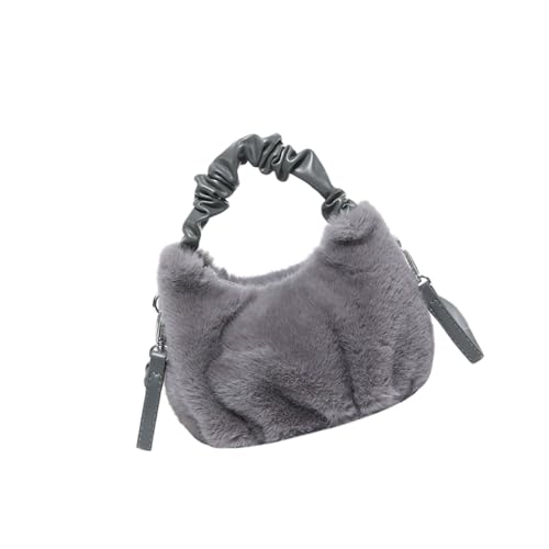 XAGMODSHN Frauen Pelzige Winter Handtasche Mode Umhängetasche Faltengriff Satchel Geldbörse Plüsch Crossbody Taschen Verstellbarer Riemen Trendige Umhängetasche von XAGMODSHN