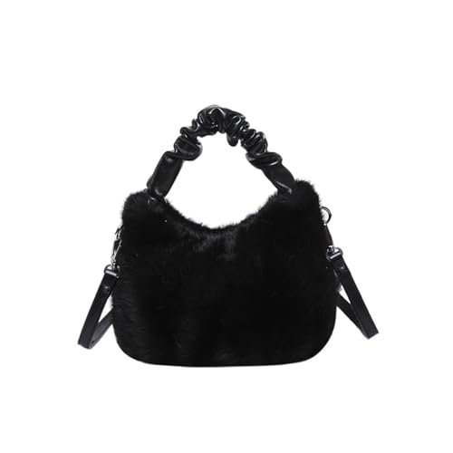 XAGMODSHN Frauen Pelzige Winter Handtasche Mode Umhängetasche Faltengriff Satchel Geldbörse Plüsch Crossbody Taschen Verstellbarer Riemen Trendige Umhängetasche von XAGMODSHN