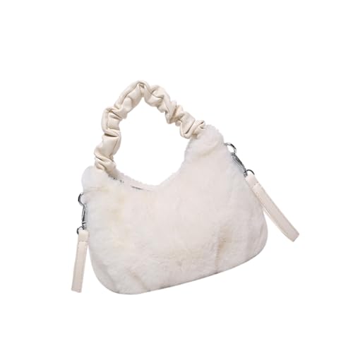 XAGMODSHN Frauen Pelzige Winter Handtasche Mode Umhängetasche Faltengriff Satchel Geldbörse Plüsch Crossbody Taschen Verstellbarer Riemen Trendige Umhängetasche von XAGMODSHN