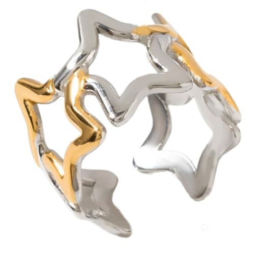 XAGMODSHN Fünf Punkte Sternausschnitte Design Edelstahlringe Flexible Größe Pentagramme Öffnen Ringe Zum Stapeln Von Wea Elegant Verstellbarer Fingerring von XAGMODSHN