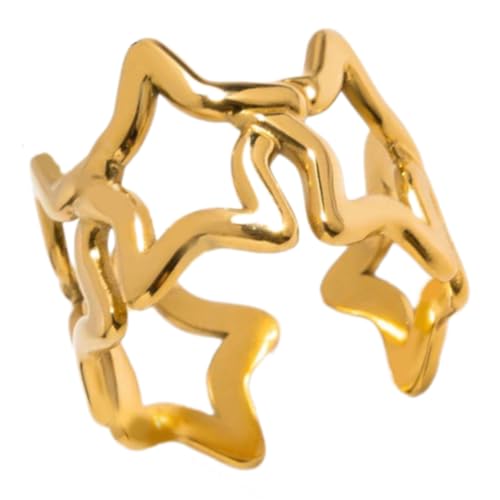 XAGMODSHN Fünf Punkte Sternausschnitte Design Edelstahlringe Flexible Größe Pentagramme Öffnen Ringe Zum Stapeln Von Wea Elegant Verstellbarer Fingerring von XAGMODSHN