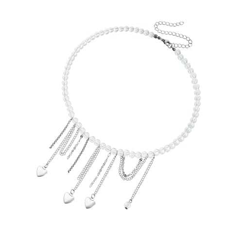 XAGMODSHN Funkelnde Kristallperlen-Herz-Anhänger-Halskette mit zartem Fransen-Design für Frauen, eleganter Schichtschmuck von XAGMODSHN