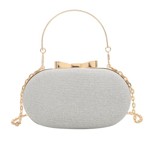 XAGMODSHN Glitzernde Geldbörse aus PU-Leder, Abendtasche, mit Tragegriff oben, Metallkette, kleine Handtasche für formelle Veranstaltungen und Partys, Damen-Handtasche mit Kette, dekorativ, silber von XAGMODSHN