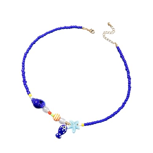 XAGMODSHN Halskette mit Seestern-Anhänger, Perlen, verstellbare Länge, tragbarer Schmuck für Strandurlaub und Partys, length44+5.5cm, Mi Zhu von XAGMODSHN