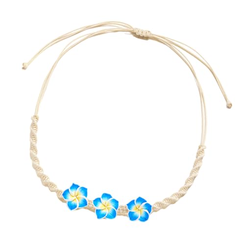XAGMODSHN Handgefertigte geflochtene Plumeria-Halskette, weicher Ton, Blumenschmuck, tropische Stile, Strandpartys, Modeschmuck, Accessoire, length：100cm, Polymer-Ton von XAGMODSHN