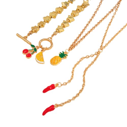 XAGMODSHN Kreative Dopamin Tropföl Kirsch Ananas Früchte Anhänger Halskette Einstellbare Kette Für Frauen Präsentieren Obst Halskette von XAGMODSHN