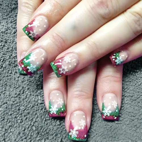 XAGMODSHN Künstliche Nägel zum Aufkleben, Weihnachten, volle Abdeckung, glänzend, künstliche Nägel, Maniküre für Frauen und Mädchen, 24 Stück von XAGMODSHN