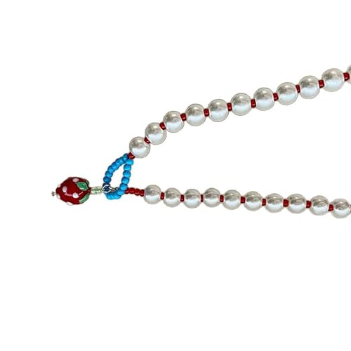 XAGMODSHN Lebendige Erdbeerperlen-Halskette für Kinder, verspieltes Design mit benutzerfreundlichen Materialien, fröhliches Accessoire für Partys von XAGMODSHN