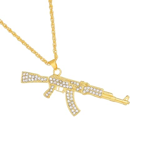 XAGMODSHN Luxuriöse Maschinengewehre Halskette Full Diamonds Weißgoldlegierung Schmuck HipHop Blings Accessoire Für Partys Und Event High Party Halskette von XAGMODSHN