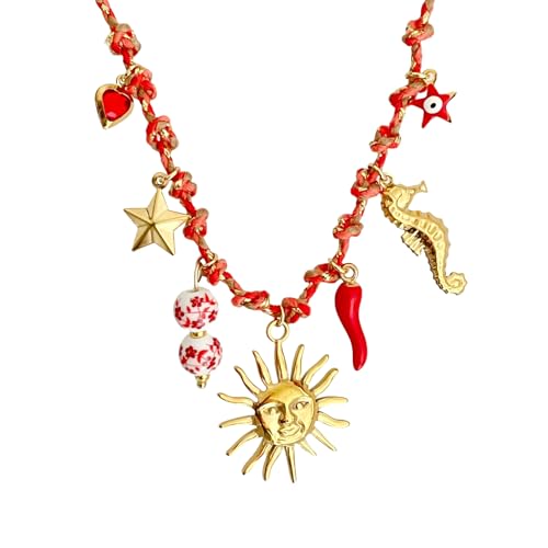 XAGMODSHN Personalisierbare Halskette mit Seestern-Schildkröten-Anhänger mit verstellbarer Kordelkette in vergoldetem Strandschmuck, Pendants:size:12-20mm Chain length：40+5cm, Kupfer von XAGMODSHN