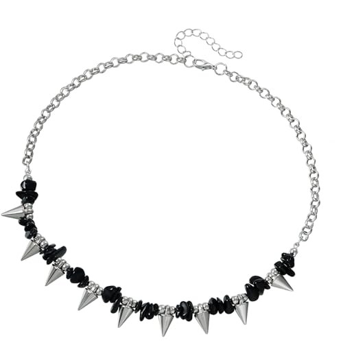 XAGMODSHN Punk Gothic gespleißte Choker-Halskette mit verstellbarer Kette für Damen und Herren, kantig, gespleißter Halsband, Schmuck von XAGMODSHN