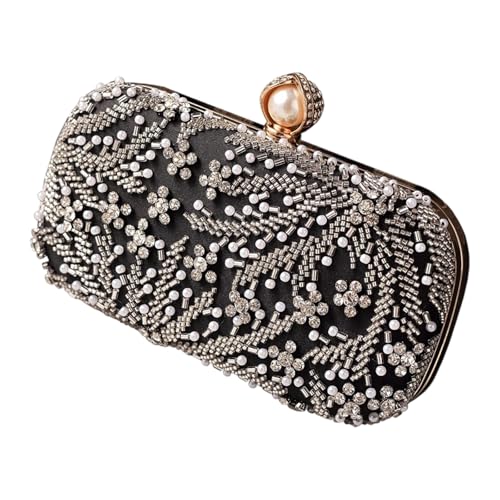 XAGMODSHN Shimmering Rhinestones Decorated Crossbody Bag Beaded Detailing Lightweight Design Spacious Interior For Dinners Celebrations Practical Polyester Fashion Purse, Schwarz , One Size von XAGMODSHN