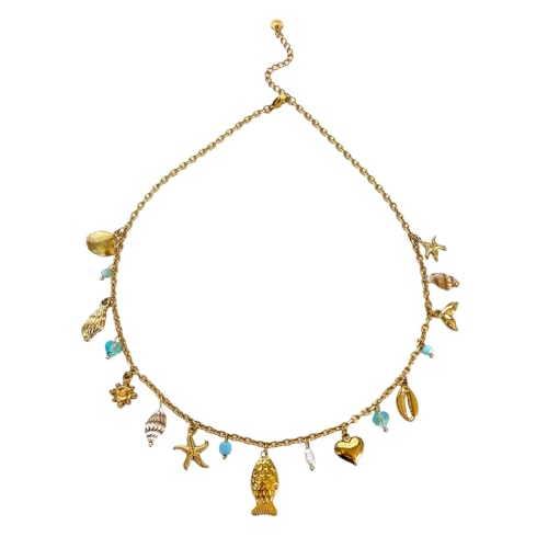 XAGMODSHN Stilvolle, vom Meer inspirierte Halskette mit natürlichem Muschel, Seestern, Fisch-Anhänger, verstellbare Kette für den täglichen Gebrauch, handgefertigter Muschelfisch-Anhänger XAGMODSHN Stilvolle, vom Meer inspirierte Halskette mit natürlichem Muschel, Seestern, Fisch-Anhänger, verstellbare Kette für den täglichen Gebrauch, handgefertigter Muschelfisch-Anhänger von XAGMODSHN