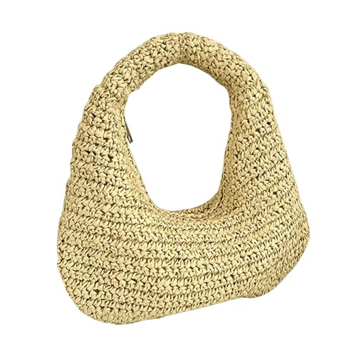 XAGMODSHN Stilvolle gewebte Strandtasche für Damen, leichte und tragbare Handtasche mit Tragegriff oben, für jeden Anlass, Bast, gewebte Geldbörse, beige, One Size von XAGMODSHN