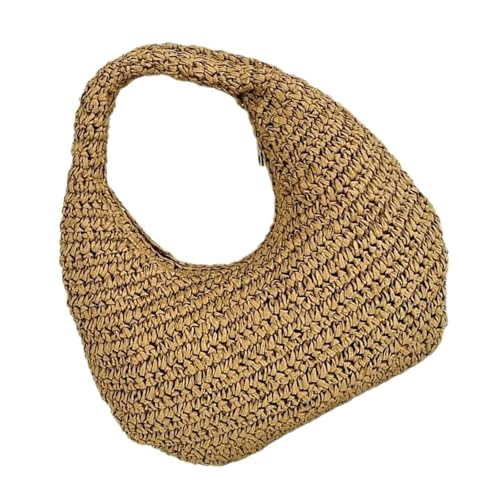 XAGMODSHN Stilvolle gewebte Strandtasche für Damen, leichte und tragbare Handtasche mit Tragegriff oben, für jeden Anlass, Bast, gewebte Geldbörse, coffee, One Size von XAGMODSHN