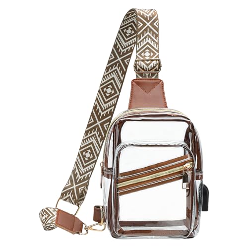 XAGMODSHN Transparente Stadion-Event-Tasche, große Umhängetasche, Brusttasche, Schultertasche, Geldbörse mit verstellbarem Riemen, für Konzerte und Festivals, modische transparente Tasche, D, One Size von XAGMODSHN