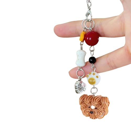 XAGMODSHN Trendy Harz Hundeanhänger Keychain Ornament Buntes Perlen Telefon Charme Elegantes Zubehör Für Kamera Und Telefonhundschlüsselkette von XAGMODSHN