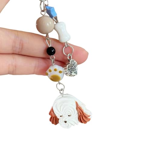 XAGMODSHN Trendy Harz Hundeanhänger Keychain Ornament Buntes Perlen Telefon Charme Elegantes Zubehör Für Kamera Und Telefonhundschlüsselkette von XAGMODSHN