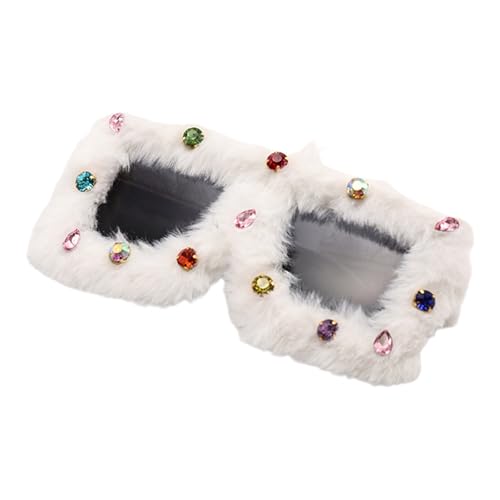 XAGMODSHN Übergroße Farbtöne Für Geburtstagsmädchen Vintage Shades Objektiv Hip Hop Leichter Pelziger Rahmen Kristallfarbener Linsen Trendy Hochzeitssungbrille Mit Kristall von XAGMODSHN
