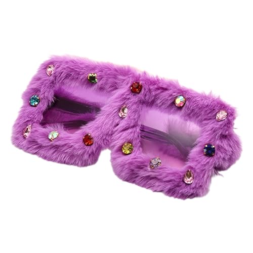 XAGMODSHN Übergroße Farbtöne Für Geburtstagsmädchen Vintage Shades Objektiv Hip Hop Leichter Pelziger Rahmen Kristallfarbener Linsen Trendy Hochzeitssungbrille Mit Kristall von XAGMODSHN