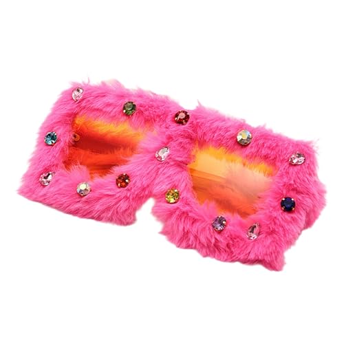 XAGMODSHN Übergroße Farbtöne Für Geburtstagsmädchen Vintage Shades Objektiv Hip Hop Leichter Pelziger Rahmen Kristallfarbener Linsen Trendy Hochzeitssungbrille Mit Kristall von XAGMODSHN