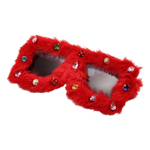 XAGMODSHN Übergroße Farbtöne Für Geburtstagsmädchen Vintage Shades Objektiv Hip Hop Leichter Pelziger Rahmen Kristallfarbener Linsen Trendy Hochzeitssungbrille Mit Kristall von XAGMODSHN