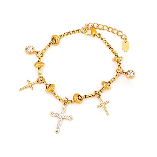 XAGMODSHN Verstellbarer Kreuz-Anhänger, stilvolle Gold- oder Stahlfarbe mit funkelnden Strasssteinen, eingelegter Anhänger, verstellbare Kette, Einheitsgröße, Wie beschrieben XAGMODSHN Verstellbarer Kreuz-Anhänger, stilvolle Gold- oder Stahlfarbe mit funkelnden Strasssteinen, eingelegter Anhänger, verstellbare Kette, Einheitsgröße, Wie beschrieben von XAGMODSHN