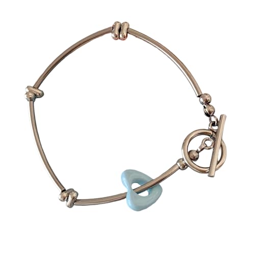 XAGMODSHN Verstellbares Perlenarmband mit Herzanhänger aus Legierung und benutzerfreundlichen Harzperlen für Damen und Mädchen, 17 cm, Metall von XAGMODSHN