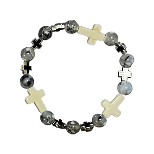 XAGMODSHN Vintage-Kreuz-Rosenkranz, stapelbare Perlenarmbänder für Frauen und Mädchen, handgefertigt für Frauen von XAGMODSHN