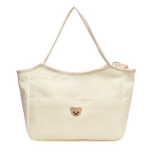 XAGMODSHN Wickeltasche aus Baumwolle, großes Fassungsvermögen, mit gesticktem Bären-Design, multifunktionale Mutter-Schulter für Reisen, Mutterschaftstasche von XAGMODSHN