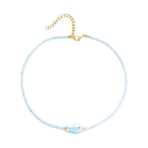 XAGMODSHN Zarte Keramikfisch Perlen Colarbone Halskette Bunte Böhmische Design Leichter Alltäglicher Schmuck Alltags Leichtes Keramik Halskette von XAGMODSHN