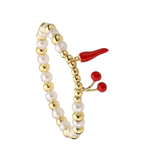 XAGMODSHN Zarte Obstperlen Armband Komfort Elastischer Handgelenk Schmuck Kupferstruktur Geeignet Für Individualistische Schmucksuchende Perlen Hand von XAGMODSHN