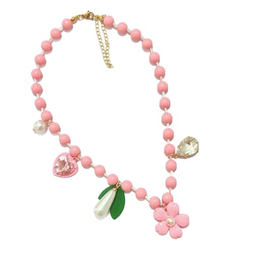 XAGMODSHN Zarte florale Herz-Perlen-Halskette in weichem Pfirsich-Blumenperlen-Accessoire für Damen, lässiger Party-Schmuck XAGMODSHN Zarte florale Herz-Perlen-Halskette in weichem Pfirsich-Blumenperlen-Accessoire für Damen, lässiger Party-Schmuck von XAGMODSHN