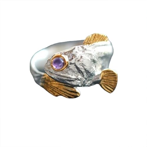 XAGMODSHN Zwei Ton Fischringe Mit Verstellbaren Öffnen Robuster Legierungsmaterialien Mode Schmuck Für Alle Gelegenheiten Stilvoller Goldfischring Teenager von XAGMODSHN