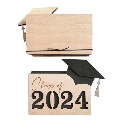 XANHOY 2024 Graduation Card Organizer Holz Kartenetui mit Gummiband Verschluss Mehrere Slot Card Wallet Graduation Card Wallet, Schwarz , 12*8*2.5 cm von XANHOY