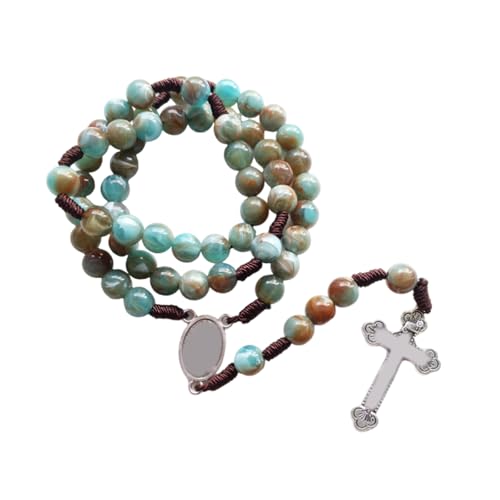 XANHOY Buntes Glas-Gebetsperlen-Rosenkranz-Armband, handgefertigt, geknotete Perlen für Damen und Herren, As shown in pictures, Seil aus Acryl und Legierung von XANHOY
