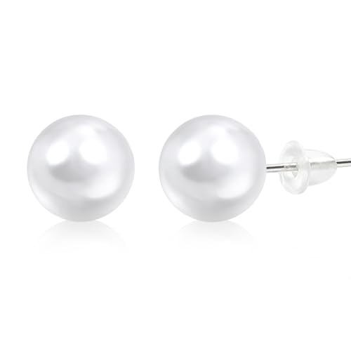 Süßwasserperlen Ohrringe Echt 925 Silber Perlenohrringe Stecker Weiß 8MM (6mm) von XAOCED