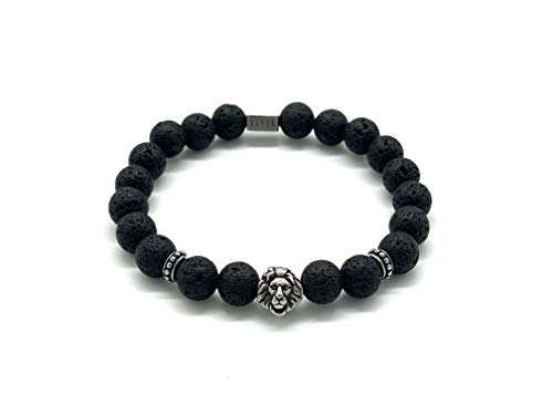 XAVER LUIS Armband mit Löwe aus Edelstahl und Lavasteine Cool Edel Naturstein Armbänder Vatertagsgeschenk Geschenk zum Geburtstag Lion Bracelet von XAVER LUIS