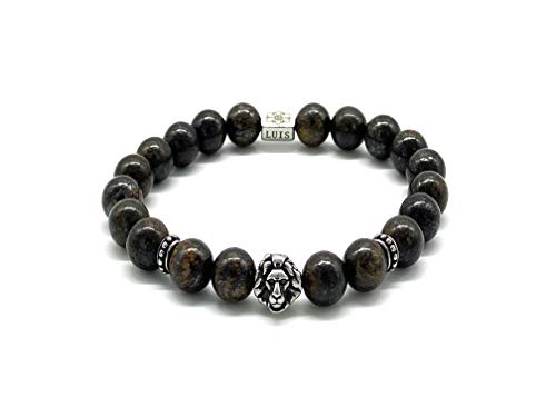 XAVER LUIS Herren Armband mit Löwe aus Edelstahl und Bronzit Steine Edelsteine Cool Edel Naturstein Armbänder Vatertagsgeschenk Geschenk zum Geburtstag Lion Bracelet von XAVER LUIS