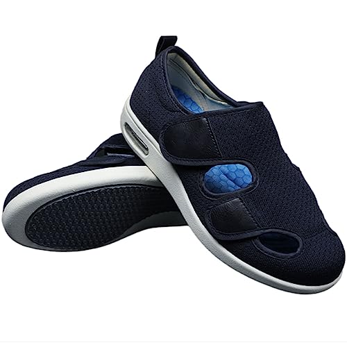 Damen-Schuhe Zum Hineinschlüpfen Mit Fußgewölbeunterstützung, Verstellbarer Verschluss, Atmungsaktiv, Leicht, Breite, Rutschfest, Luftpolster-Sneaker Für Geschwollene Füße, Ödeme (Blaue Herren 11) von XAoSCd