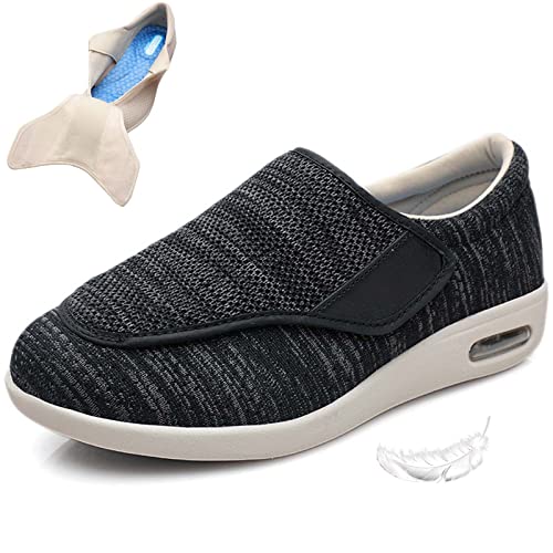 Damen-Wanderschuhe Mit Fußgewölbeunterstützung, Diabetische Ödeme, Plantarfasziitis, Arthritis, Geschwollene Füße, Mast Und Erweiterung, Schuhe Für Ältere Menschen, Herren, 12,5 (Schwarz, Grau, Herre von XAoSCd