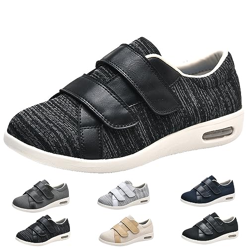 Damen-Wanderschuhe Mit Fußgewölbeunterstützung, Verstellbarer Verschluss, Leicht, Atmungsaktiv, Geschwollene Füße, Gehödem-Turnschuhe, Diabetiker-Schuhe Für Damen (Schwarz, Grau, Herren 8/Damen 9) von XAoSCd