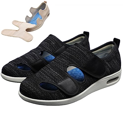 Diabetiker-Schuhe Für Ältere Männer, Outdoor-Walking-Sneaker, Orthopädische, Leichte, Bequeme Freizeit-Hausschuhe Für Ältere, Geschwollene Füße, Arthritis-Erholung (Schwarz Grau Herren 9/Damen 10) von XAoSCd