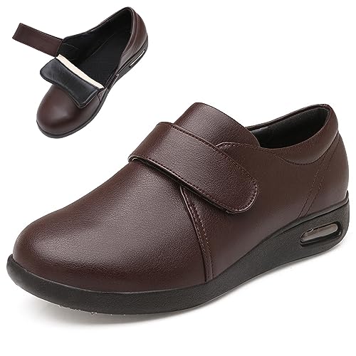 Diabetiker-Schuhe Für Herren, Extra Breit, Therapeutischer Verschluss Für Diabetiker, Extra Tiefe Lederschuhe Mit Fußgewölbeunterstützung, Polsterung, Therapeutisch Für Geschwollene Füße (Braun, Her von XAoSCd