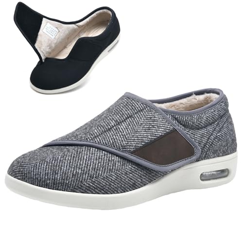 Diabetiker-Schuhe Für Herren, Extra Breit, Warme Fleece-Schuhe Für Diabetiker, Für Den Winter, Rutschfest, Runde Zehen, Verstellbar, Breit, Memory-Form, Arthritis, Geschwollene Stiefel (Dunkelgrau, von XAoSCd