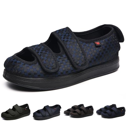 Extra Breite Sandalen Für Herren Und Damen, Verstellbare, Leicht Zu Schließende Schuhe, Lässige, Leichte, Atmungsaktive Schuhe Für Senioren, Ödeme Im Innen- Und Außenbereich (Dunkelblau, Herren, 9,5) von XAoSCd