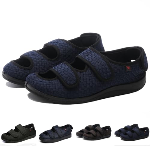 Extra Breite Sandalen Für Herren Und Damen, Verstellbare, Leicht Zu Schließende Schuhe, Lässige, Leichte, Atmungsaktive Schuhe Für Senioren, Ödeme Im Innen- Und Außenbereich (Neue Blaue Damen 7,5) von XAoSCd