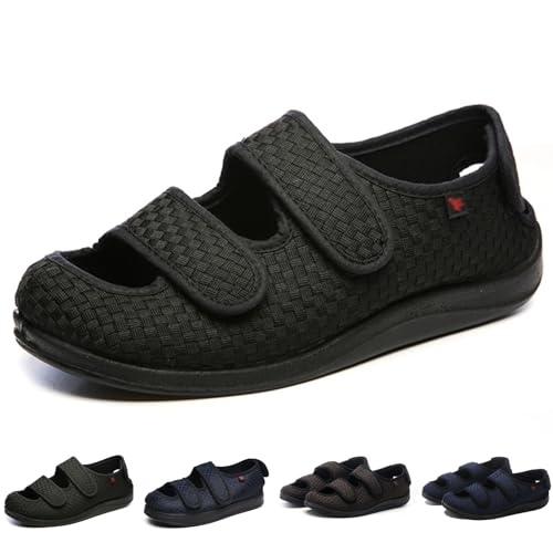 Extra Breite Sandalen Für Herren Und Damen, Verstellbare, Leicht Zu Schließende Schuhe, Lässige, Leichte, Atmungsaktive Schuhe Für Senioren, Ödeme Im Innen- Und Außenbereich (Schwarze Herren 11) von XAoSCd